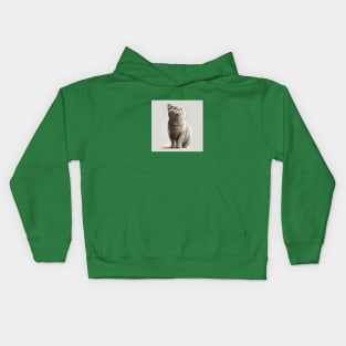 Illustration of handsome Scottish cat looking up Kids Hoodie